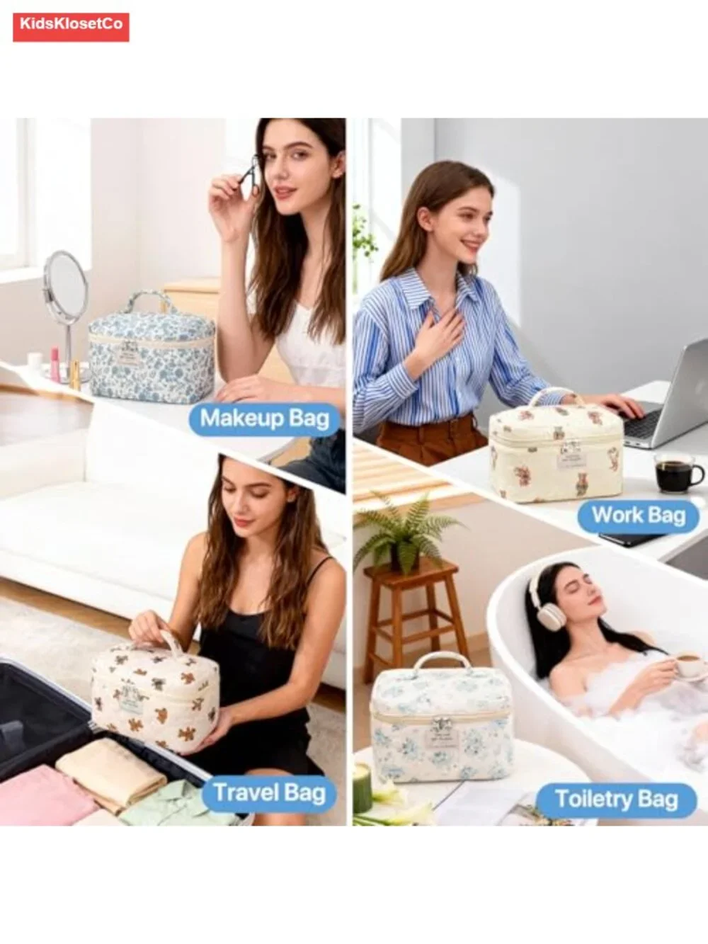 Large Floral Quilted Makeup Bag Cosmetic Travel Toiletry Organizer
